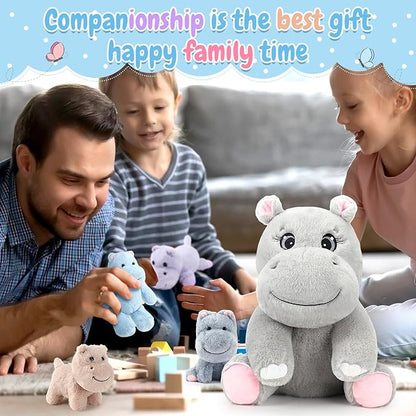 HyDren 5 Pieces Hippo Plush Toys Set Mom Hippo Stuffed 4 Baby