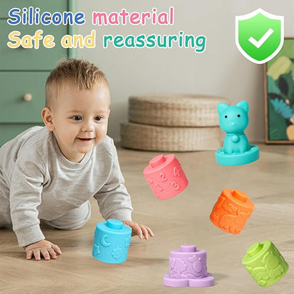 6 Pcs Stacking & Nesting Circle Toy,Soft Building Rings Stacker & Teethers 6+ Months