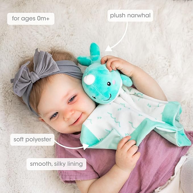 Pearhead Narwhal Security Blanket, Soft Baby Lovey for Babies