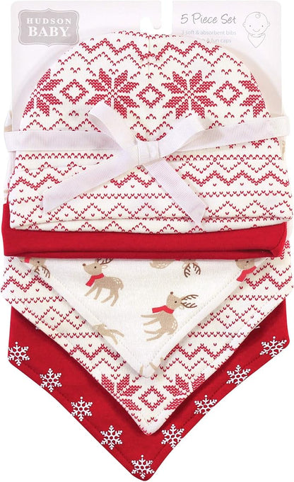Hudson Baby Unisex BabyCotton Bib and Headband or Caps Set