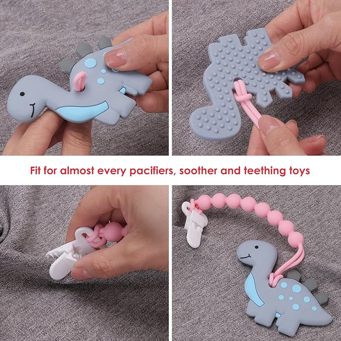 4-Pack Silicone Pacifier Clips with One-Piece Beads for Baby Boys