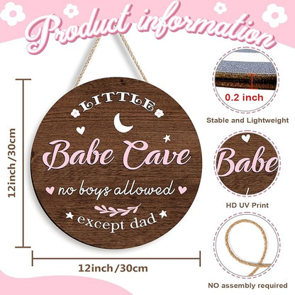 Kercan Babe Cave Door Sign Wooden Circle Baby Room Decor 12'' Round