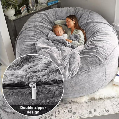 Bean Bag Chair for Adults and Kids Without Filler Soft Oversized Round Cover for Giant Beanbag Chair Lounge Chair Lazy Sofa Stuffed Animal Toyes Storage, 7FT, Blue