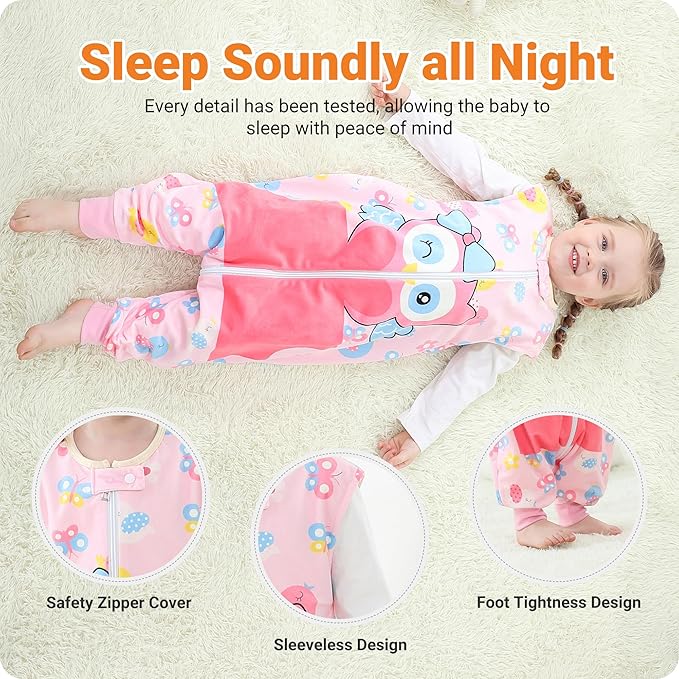 Infant Toddler Sleeping Bag, Baby Sleeping Sack Sleeveless 4 Season 3-5T, Owl