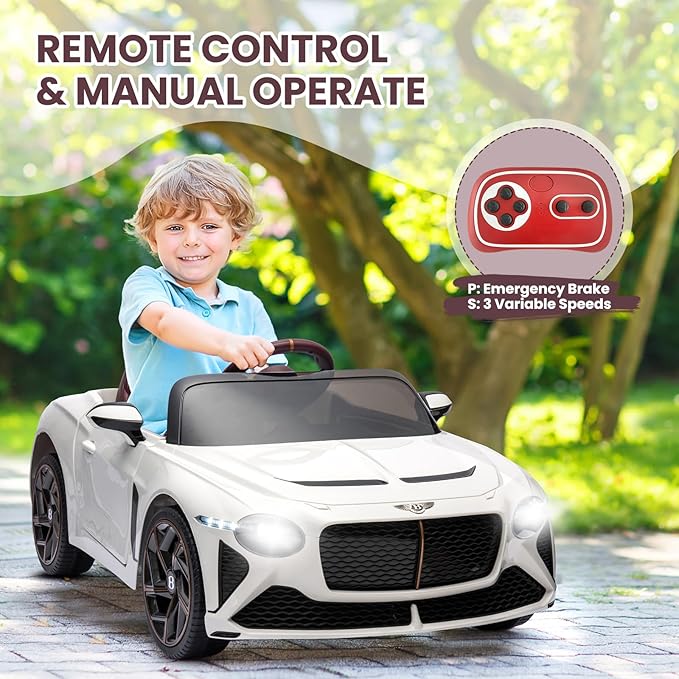 Hetoy Kids Ride On Car, Licensed Bentley Bacalar 12V Electric Vehicles w/Parent Remote Control 3 Speeds,