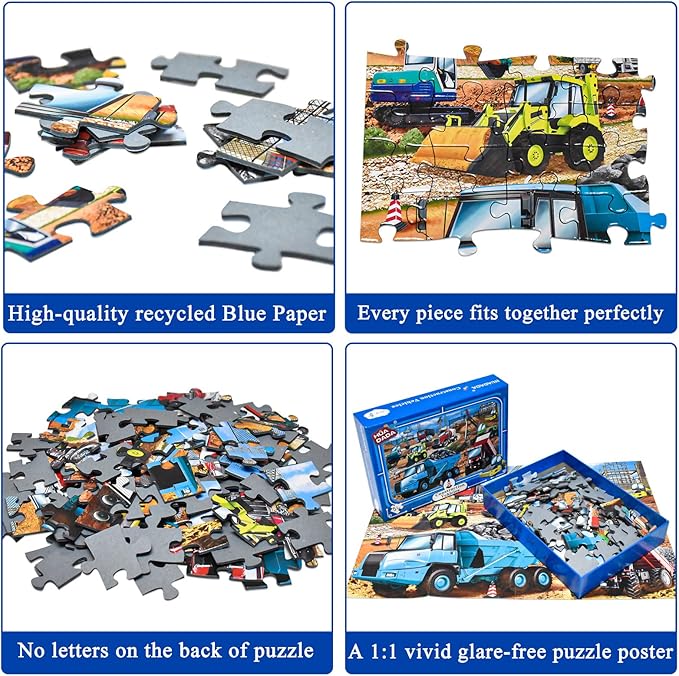 HUADADA Puzzles for Kids Ages 4-8, Construction Vehicles 100 Piece Puzzles for Kids Educational Jigsaw Puzzles Toys Gift for Boys and Girls Age 4 5, 6, 7, 8-10 (15" x 10")