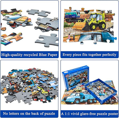 HUADADA Puzzles for Kids Ages 4-8, Construction Vehicles 100 Piece Puzzles for Kids Educational Jigsaw Puzzles Toys Gift for Boys and Girls Age 4 5, 6, 7, 8-10 (15" x 10")