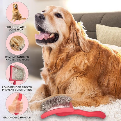 Dog Slicker Brush for Golden Doodle Grooming Kit - Dematting Brushes for Goldendoodles, Labradoodles, Poodles - Pet Hair Brush for Medium & Long Haired Dogs - Large (Red)