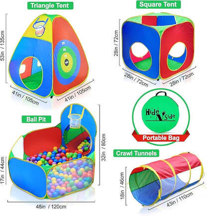 Hide N Side 5pc Kids Ball Pit Tents and Tunnels, Toddler Jungle Gym Play Tent with Play Crawl Tunnel Toy 4 Dart