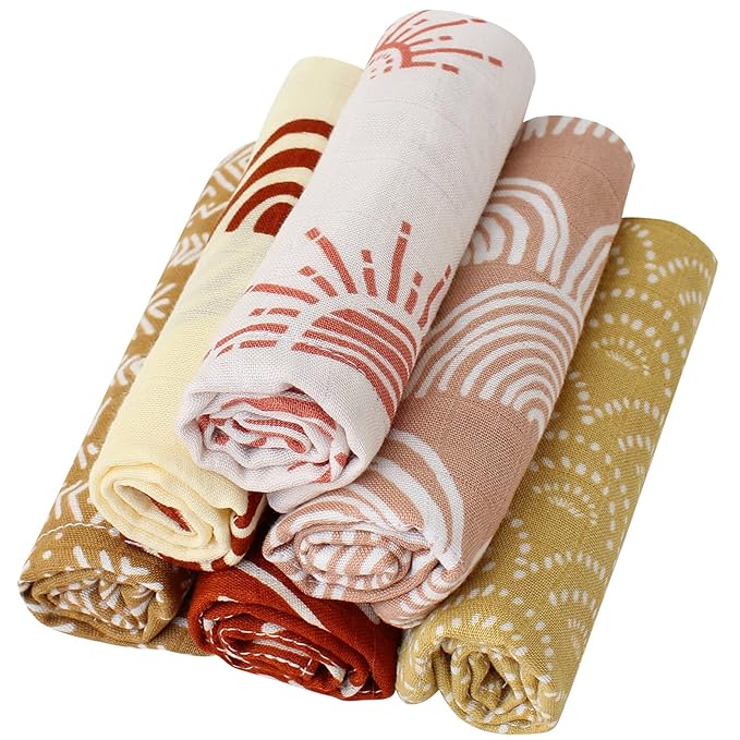 LifeTree Baby Muslin Washcloths, Soft 6 Pack Baby Wash Cloths Unisex for Boys Girls 70% Viscose 30% Cotton 10.2x10.2 inches