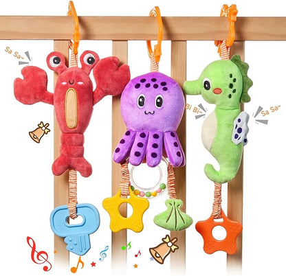 TUMAMA Baby Toys 0 3 6 12 Months, Hanging Stroller Toys Soft Marine Animal Crib Car Seat Toys