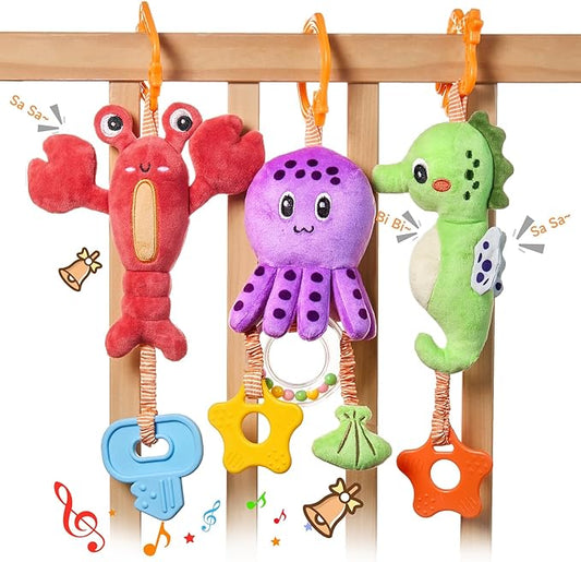 TUMAMA Baby Toys 0 3 6 12 Months, Hanging Stroller Toys Soft Marine Animal Crib Car Seat Toys