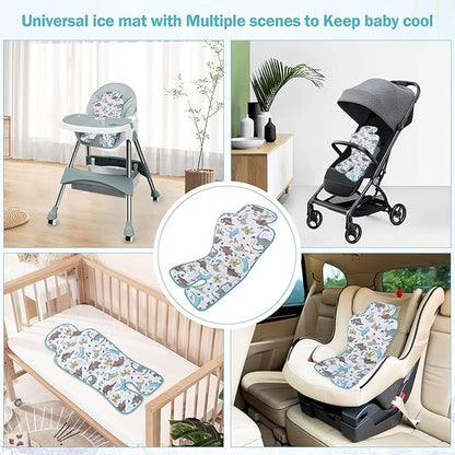 Gel Car Seat Cooler Pad,1 Pcak Double Sides-Universal Baby Stroller Ice Cushion,Summer Cooling Seat Liner,Multifunctional Suitable for Baby Dining Chair,Child Safety Seat(Dinosaur + Elephant)
