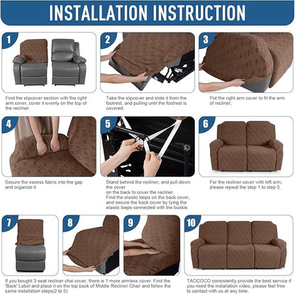 TAOCOCO Recliner Sofa Covers Stretch Reclining Couch Cover, Jacquard Recliner Couch Cover for 3 Seat Furniture Protector Sofa Slipcovers with Elastic Bottom for Kids, Pets(Brown)