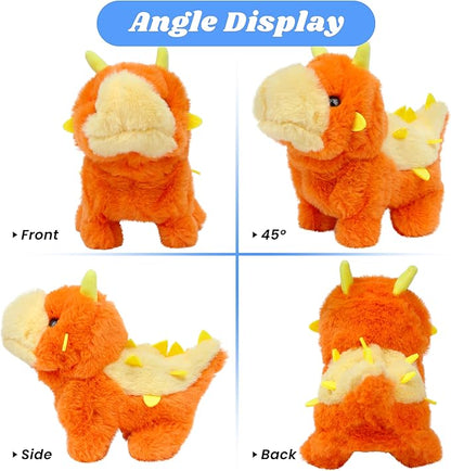 Hopearl Walking Dinosaur Interactive Electronic Pet Plush Toy Stegosaurus Roaring and Moving Animated Nodding Head Gifts for Toddlers Birthday, Orange 8''