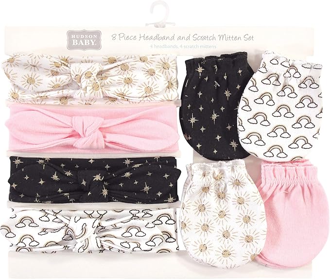 Hudson Baby Baby Girls' Cotton Headband and Scratch Mitten Set