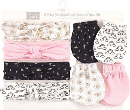 Hudson Baby Baby Girls' Cotton Headband and Scratch Mitten Set