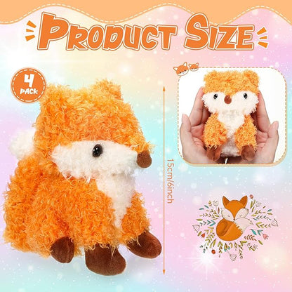 4 Pcs Baby Fox Stuffed Animal Plush Foxes Toys Small Fox Plushies Woodland Stuffed Animal Fox Doll Gifts for Boys Girls Nursery Home Bedroom Birthday Animal Theme Party Decors, 5 Inch