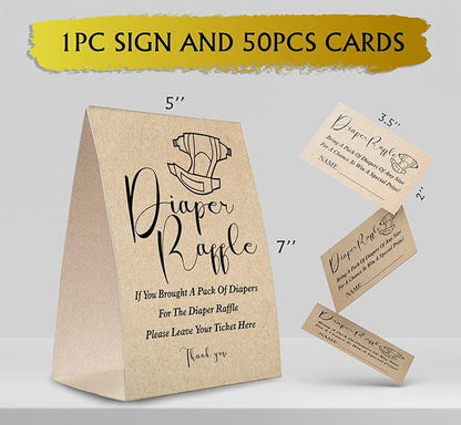 Kraft Paper Diaper Raffle Sign,Diaper Raffle Baby Shower Game Kit (1 Standing Sign + 50 Guessing Cards) Diapers-NPZ18
