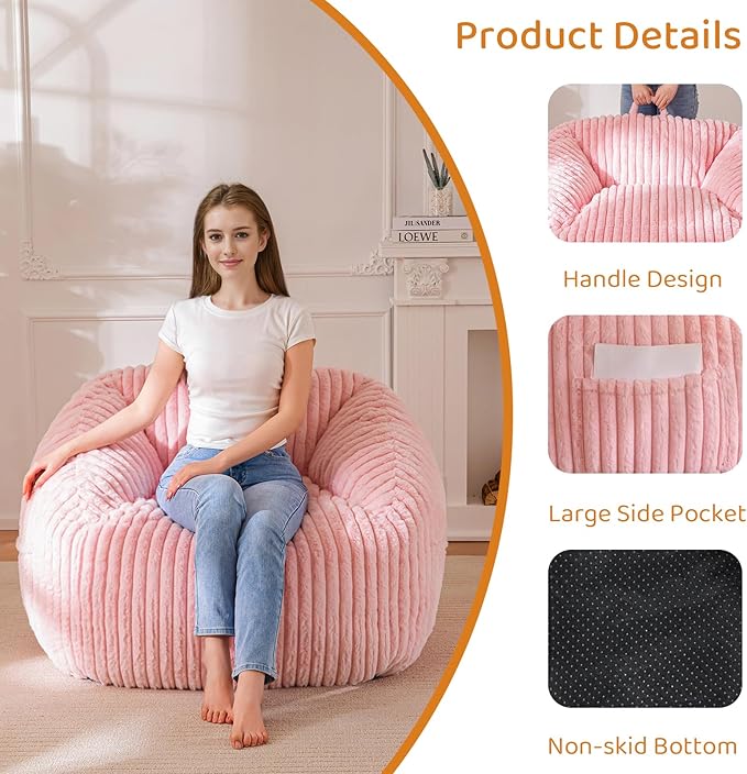 BYBYME Giant Bean Bag Chair for Adults and Kids, Large Comfy Cozy Beanbag, Floor Sofa for Teens, Living Room, Gaming, Reading