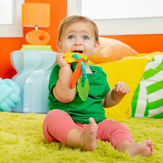 Bright Starts Tropical Chews Silicone Teething Ring - BPA-Free Monkey, Leaf 3 Months