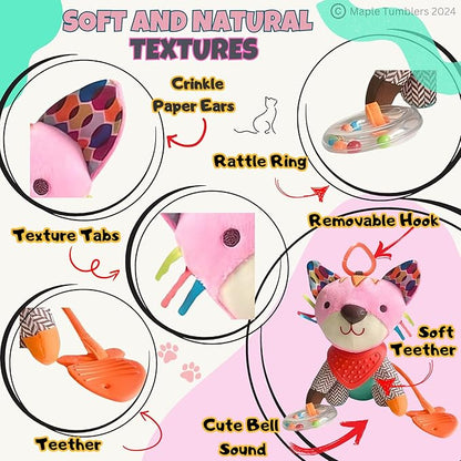 Maple Toys - 5-in-1 Multi-Sensory Plush Toy with Teethers, Rattles