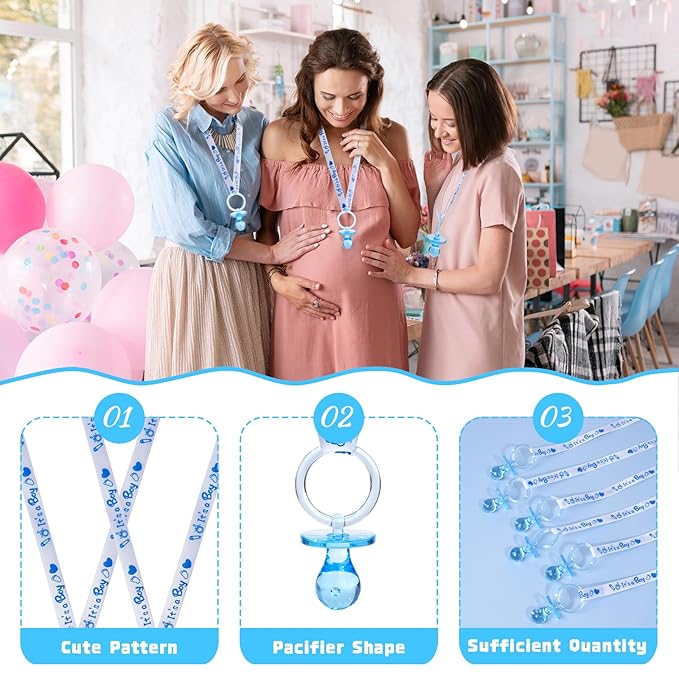 72 Baby Shower Pacifiers Necklace, Acrylic Pacifier Necklace, Cute Pacifier Necklace for Baby Shower Boys Girls Party Favors Charm/Gender Reveal Party Table Scatter/Baby Shower Necklace Game(Blue)