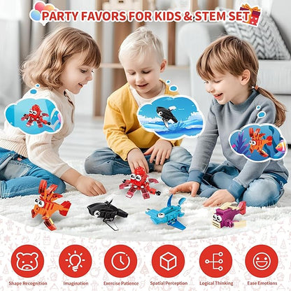 Party Favors for Kids, 12 Pack 36 Kinds of Animals Building Block Toy Stocking Stuffer Classroom Prize Goodie Bags Easter Gift Building Set 6-12+