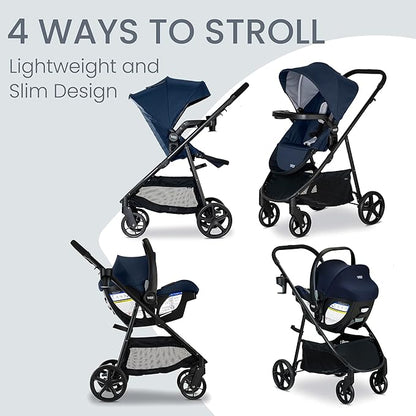 Britax Willow Brook Baby Travel System, Infant Car Seat and Stroller Combo with Aspen Base, ClickTight Technology, RightSize System and 4 Ways to Stroll, Navy Glacier