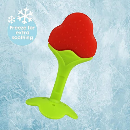RaZbaby Infant & Baby Massager & Teether Toy 3-Pack, Fruit-Shaped Multi-Texture Teethers Soothe Sore Gums 3M+