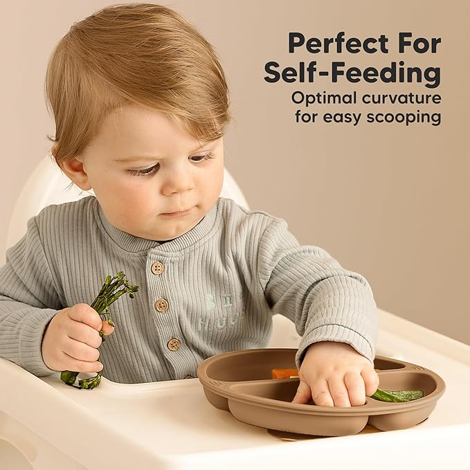 KeaBabies Suction Plates for Baby, Toddler - 3-Pack 100% Silicone Toddler Plates, Divided Baby Plates with Suction, Silicone Plates for Baby, Kids, BPA-Free, Microwave, Dishwasher Safe (Burgundy)