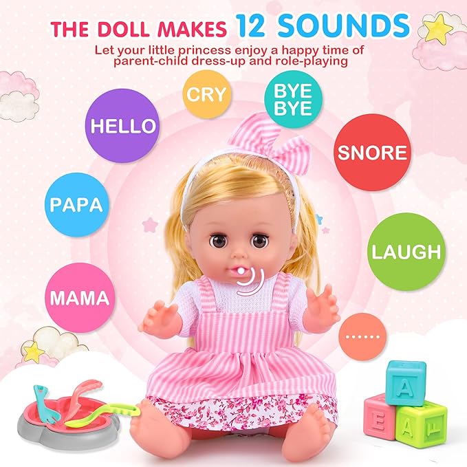 Baby Care & Hair Salon Doll Toy Set, 35PCS Doll Playset 14'' Baby 3 4 5 6+