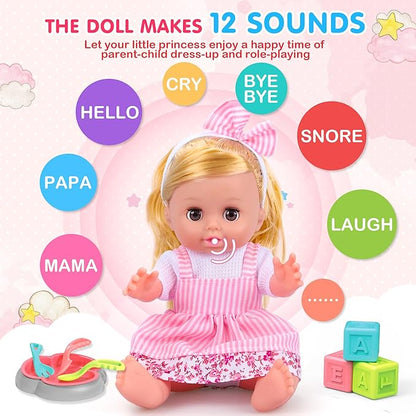 Baby Care & Hair Salon Doll Toy Set, 35PCS Doll Playset 14'' Baby 3 4 5 6+
