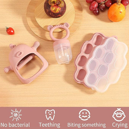 Baby Fruit Feeder Pacifier - 3 Pack | 1 Baby Food Feeder & 1 Baby Teether & 1 Baby Popsicle Molds