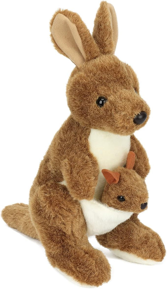 Hopearl Kangaroo Mama and Baby Joey Stuffed Animal Soft Plushie Toy Jungle Baby Shower Nursery Décor Zoo Animals for Toddlers Adorable Stuffed Kangaroos Gifts for Kids Boys Girls, Brown 11.5''