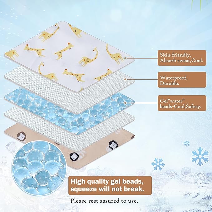 Gel Car Seat Cooler Pad,1 Pack Double Sides-Universal Baby Stroller Ice Cushion Cooler Mat,Summer Cooling Seat Liner,Multifunctional Suitable for Baby Dining Chair,Child Safety Seat (Giraffe+Lion)