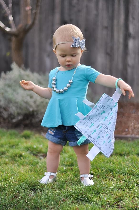 Baby Sensory, Security & Teething Closed Ribbon Tag Lovey Blanket 8?ØX8??(Prayer)