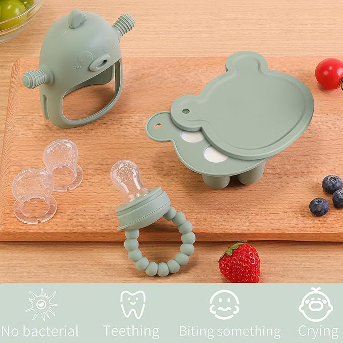 Baby Fruit Food Feeder Breastmilk Popsicle Molds for Teething Relief - 3 Pack Feeding Sets 1 Freezer 1 Teether 1 Silicone 3 Extra
