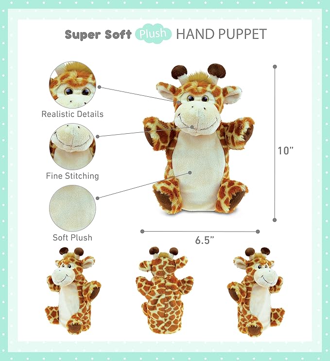 DolliBu Giraffe Plush Hand Puppet For Kids - Soft Plush