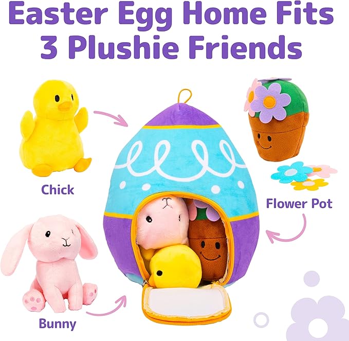 PREXTEX Easter Egg Stuffed Animals Plushie with Toy Accessories - Zip Up Small Toys with Storage | Kids Stuffed Animal Dolls, Baby Gift Bag 3-5+