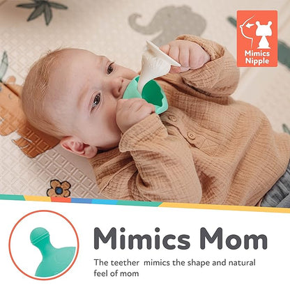 Nuby Super Soft Silicone Teether with Suction Base - Visually Stimulating and Easy to Grasp Toy for Baby Teething Relief 3+ Months