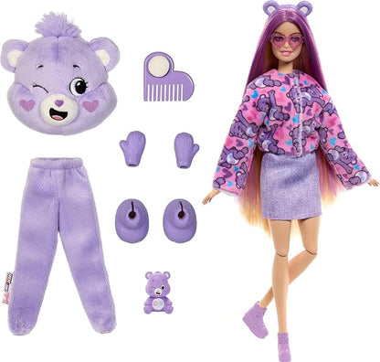 Barbie Cutie Reveal Doll & Accessories, Care Bears Series, Fashion Doll with Share Bear Plush Costume & 10 Surprises Including Color Change & Mini Bear