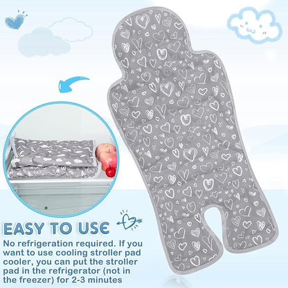Pinkunn Gel Car Seat Baby Cooling Pad for Summer Breathable Stroller Cooler Pad Multifunctional Carseat Cooling Mat for Baby Child Dining Chair Safety Seat Stroller(Gray,Heart)
