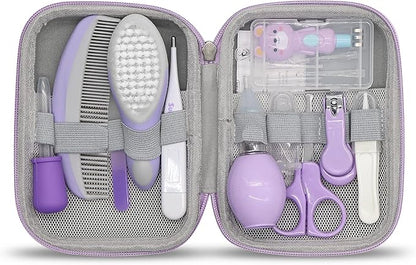 Baby Grooming Kit, 15 in 1 Portable Baby Safety Care Kit with Baby Brush and Comb Set Nail Clippers Nasal Aspirator etc for Nursery Newborn Infant Girl Boys Keep Clean Baby Essentials (Purple)