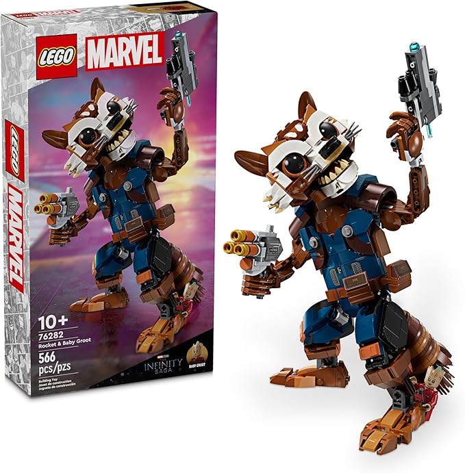 LEGO Marvel Rocket & Baby Groot Minifigure, Guardians of The Galaxy Inspired Marvel Toy for Kids 10 and 76282