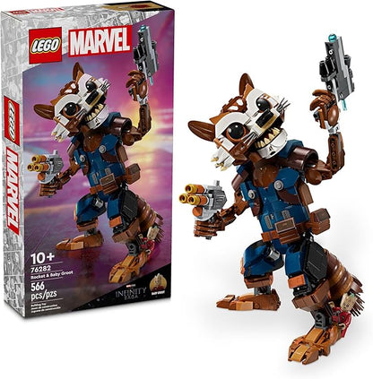 LEGO Marvel Rocket & Baby Groot Minifigure, Guardians of The Galaxy Inspired Marvel Toy for Kids 10 and 76282