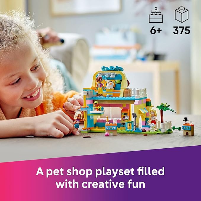 LEGO Friends Pet Accessories Shop Pretend Play Set - Building Toy for Kids, Girls and Boys, Ages 6+ - with 3 Minidolls, Toy Dog, Cat, & Rabbit - Gift Idea for Birthday - 42650
