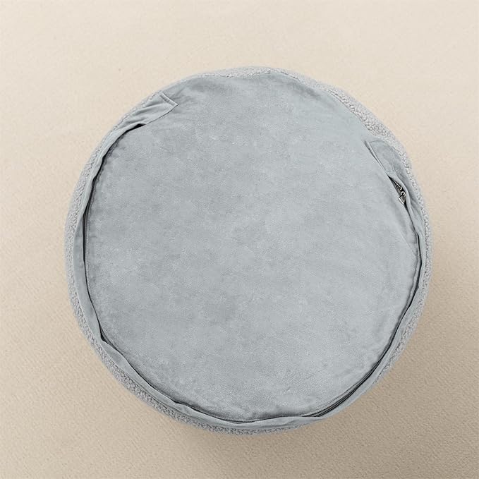Round Pouf Ottoman 20 x 20 x 14 Inches Boho Poof Home Decor Floor Pouffe Ottoman Foot Rest for Couch Sofa Bean Bag Ottoman Chairs Living Room Bedroom Quiet Grey