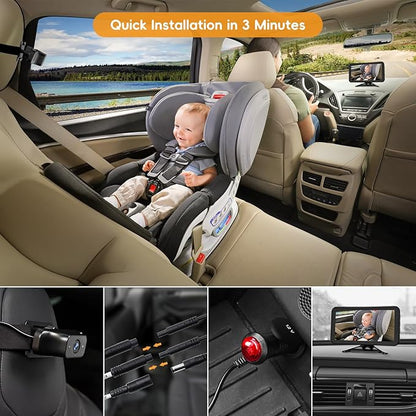 Baby Car Mirror Camera for 2 Kids with IR Night Vision, 3X Zoom Car Camera for Baby 1080P HD Images 360°Rotating Adjustable Car Seat Camera for Baby Rear Facing BV1