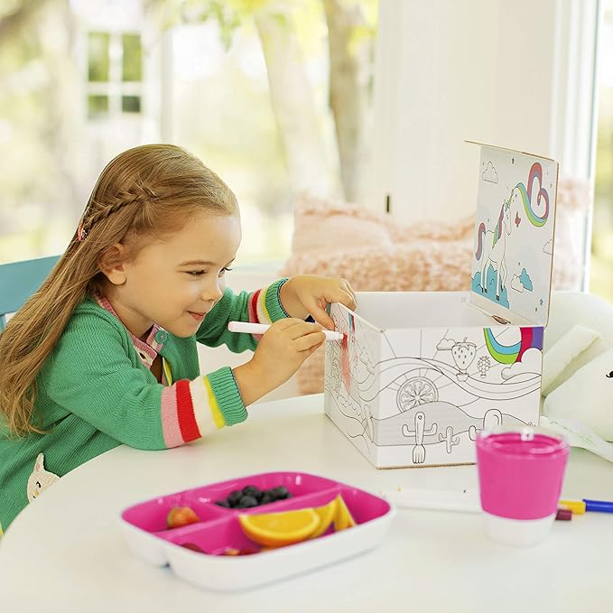 Munchkin® Color Me Hungry 7pc Toddler Feeding Supplies Set, Includes Plates, Bowl, Open Cup and Utensils in a Gift Box, Pink